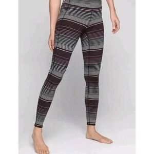 Athleta Purple Black Striped Chaturanga‎ Leggings Sz L Athleisure Versatile Yoga
